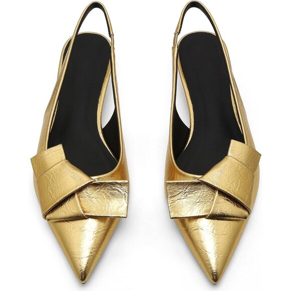 💫 Yremael Slingback Heels Women Gold Kitten Pumps Low Pointed Toe Bridal Shoes - Picture 4 of 7